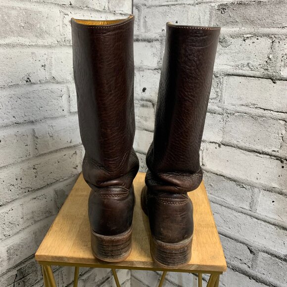 Frye Vintage 70s Campus Boots 7 Brown Distressed Leather Boho Chunky Block Heel - Picture 8 of 16